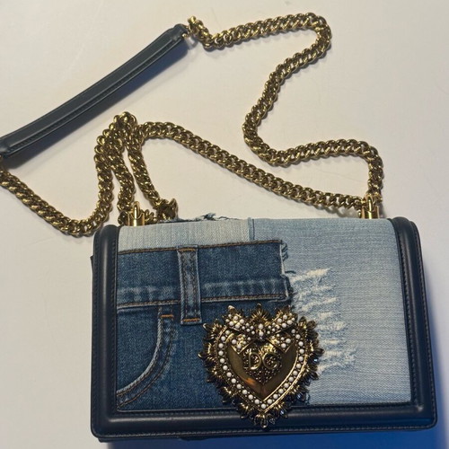 Dolce & Gabbana Blue Denim Patchwork Devotion Shoulder Bag like new