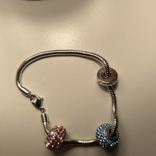 Swarovski Elements bracelet with silver snake chain and 3 crystal beads