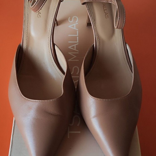 Tsakiris Mallas leather pointed heels with ankle strap, used, size 41, nude