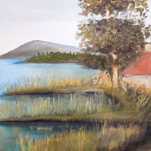 Oil painting on canvas signed by S. Loukisa, used, 70×60 cm with frame