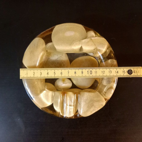 Vintage handmade ashtray with resin and natural pebbles used