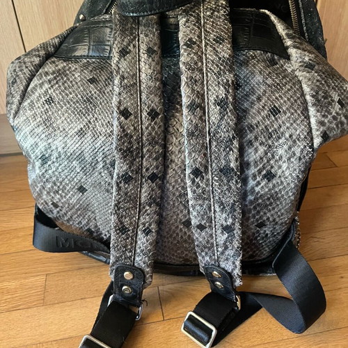 MCM Stark Python Print Backpack used, gray with studs