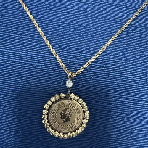VG Styline gold-tone rosary-style necklace with double-sided round pendant