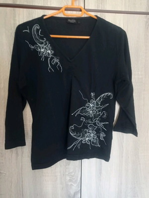 Fransa elegant blouse used with V-neck and 3/4 sleeves black