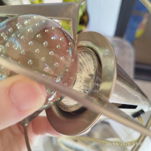 Apollo Rocket pendant lights used, metal frame with seeded glass spheres