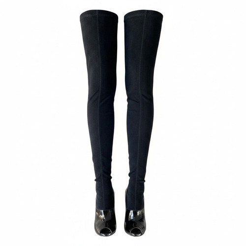 Stella McCartney Black Suede Thigh High Peep Toe Boots Size EU 35.5 New