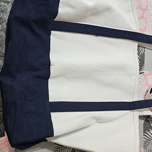 Canvas Shoulder Bag used, beige and blue, spacious summer style