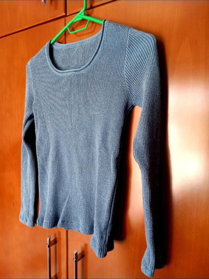 Blue elastic blouse used with silver thread