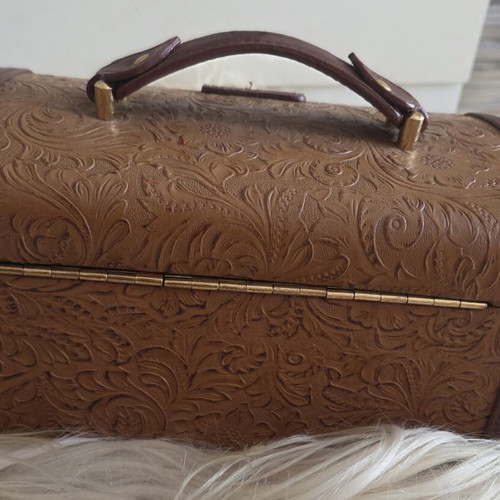 Vintage floral leather jewelry box used