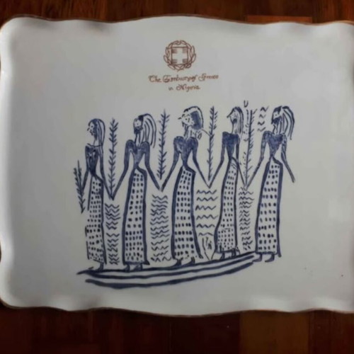 Porcelain Limoges platter with Greek Embassy Nigeria emblem like new