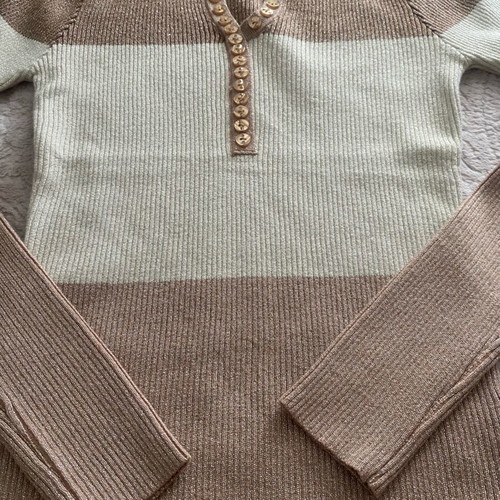 Ribbed blouse new, beige and gold, size small