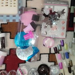 Large nail art set like new with glitter, foil, rhinestones, and decorations