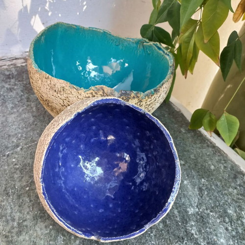 Ceramic decorative bowl set like new, turquoise and dark blue