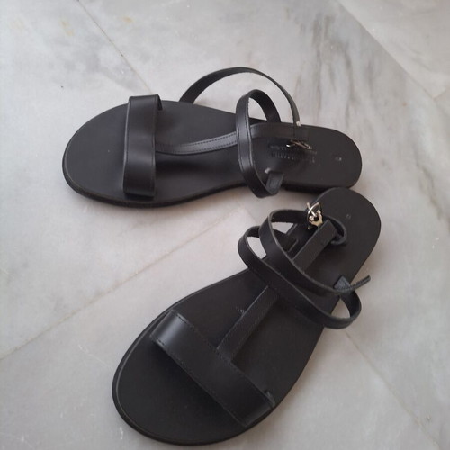 Leather sandals handmade, size 40, black, new