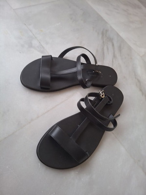 Leather sandals handmade, size 40, black, new