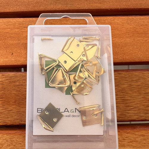 Set of 10 Gold D-Ring Hangers with Nails New