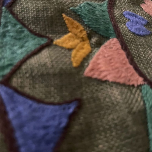 Decorative embroidered pillowcase in olive shade, new, boho ethnic design