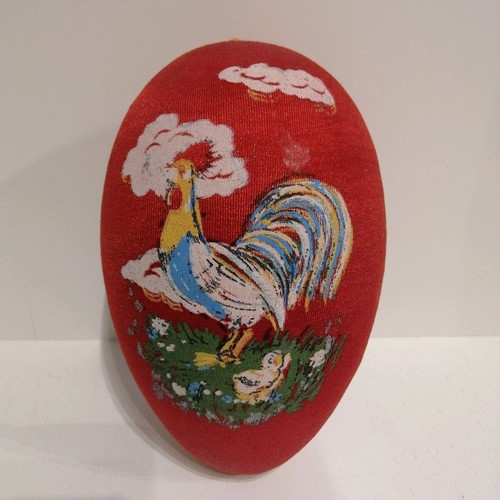 Handmade egg used with painted rooster and chick
