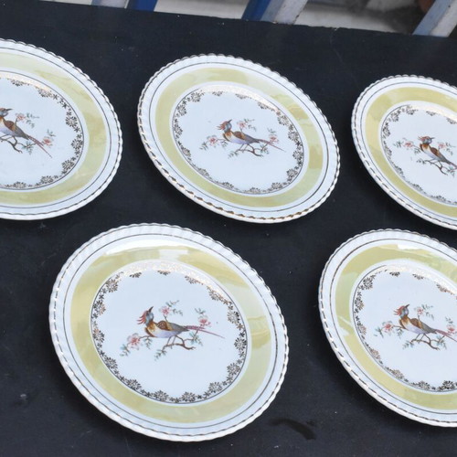 Keramikos porcelain plates set of 5 used with bird and gold details