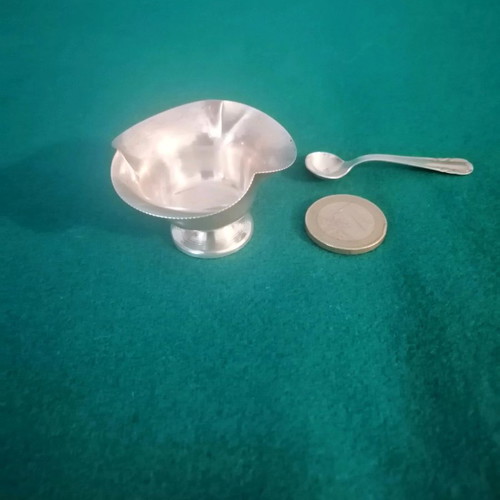 Silver sugar bowl 1960s handmade, like new with miniature spoon