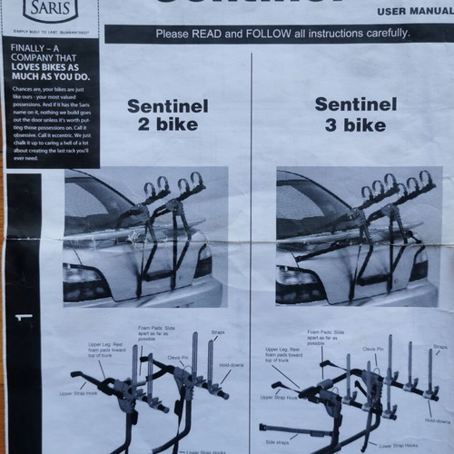 Saris 3 Bike Rack like new with safety straps