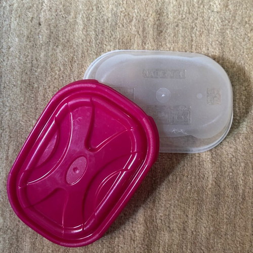 Oval food container used with fuchsia lid 20cm