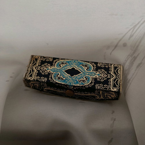 Vintage lipstick case used, Italian with art deco mirror