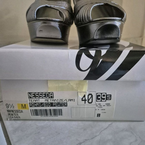 Nine West women's sandals used, leather, gray metallic, size 40, 11cm heel