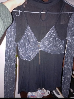 Women's blouse with transparent sleeves and glitter like new, size M