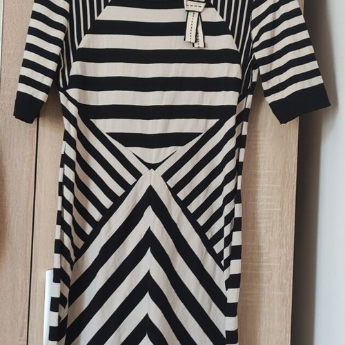 Marc Cain striped midi mini dress used, black and beige, size M