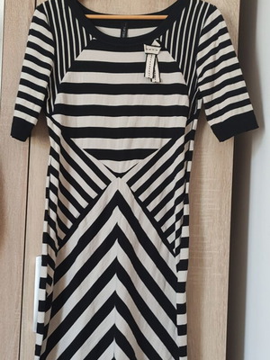 Marc Cain striped midi mini dress used, black and beige, size M