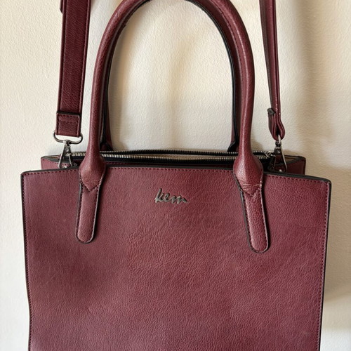 Kem tote handbag used, burgundy with detachable strap
