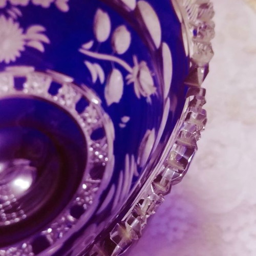 Meissener Bleikristall "Flower of London" fruit bowl new, blue