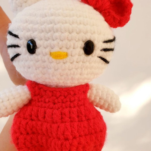 Hello Kitty bag charm crochet handmade, new, red dress