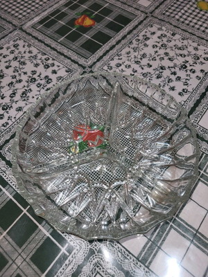 Glass serving platter with three compartments like new