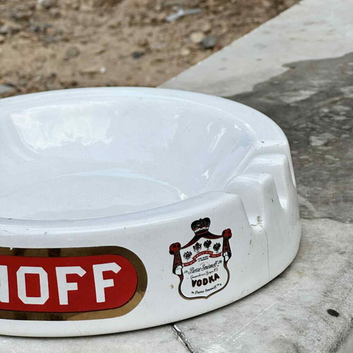 Smirnoff porcelain ashtray used, vintage collectible from Great Britain