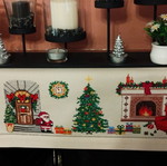 Embroidered Christmas table runner for fireplace, new, beige etamine