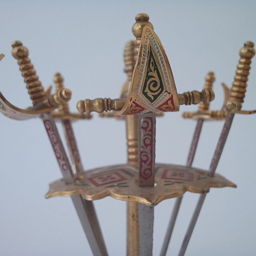 Vintage brass sword cocktail toothpick set like new