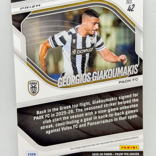 Panini FIFA Prizm 2025/26 Giorgos Giakoumakis #42 PAOK Silver Prizm Rookie Card brand new