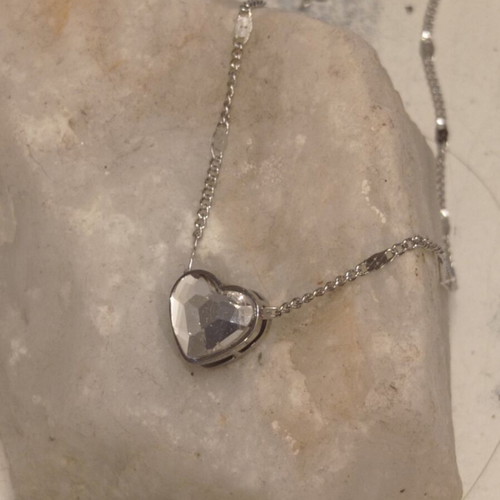 Stainless Steel Necklace with Heart Pendant and Crystal, new