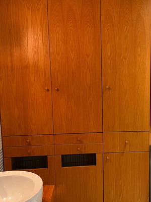 Bathroom cabinets with shelves and drawers, veneer