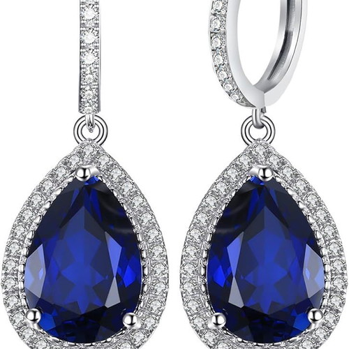 Earrings with Blue Sapphires new, silver plated, classic style