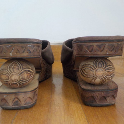Suede sandals handmade new, 9 cm heel, brown