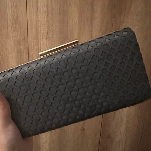 Clutch bag blue like new with gold details and detachable chain