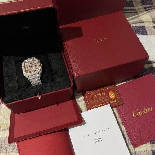 Cartier Santos iced out watch with Moissanite stones, 40mm unisex