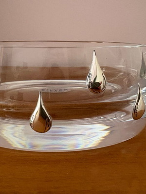 Decorative transparent bowl with silver drops, new, 17.5 cm diameter