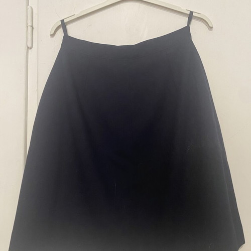 High-waisted women's office skirt with decorative buttons, pleats, like new, blue