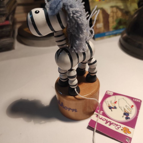 Eichhorn wooden zebra figure like new with button movement