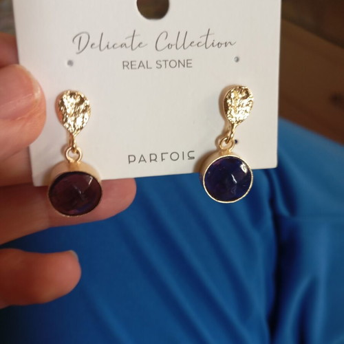 Parfois earrings new with genuine stone purple and gold