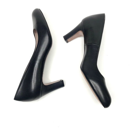 Nak Black Mid Heel Pumps New Leather Size 37